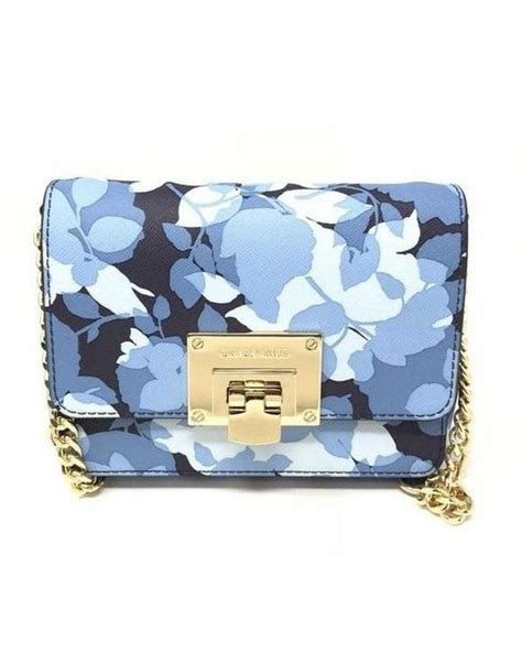 authentic michael kors tina small navy clutch blue floral xbody